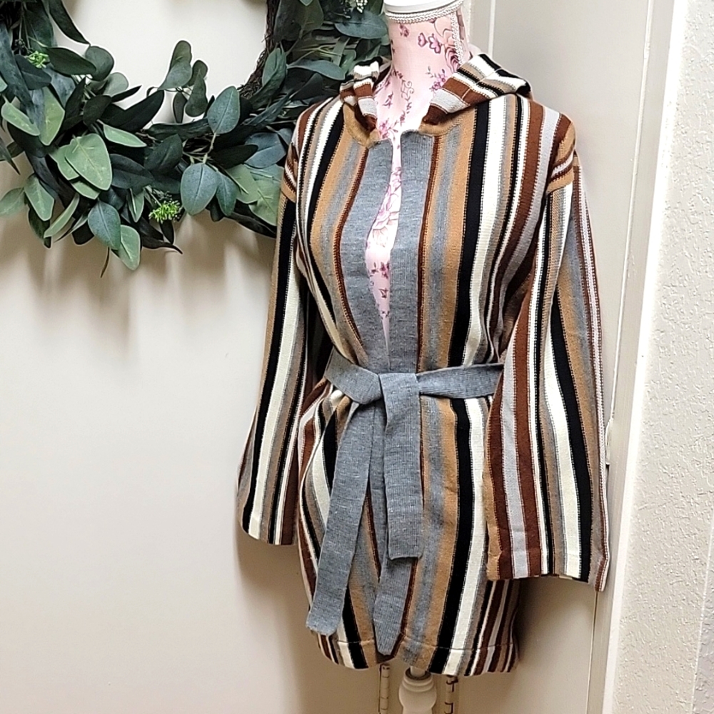 VTG  | Bohemian Hooded Knit Stripe Cardigan